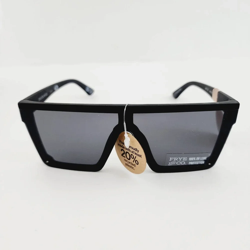Frye Black Retro Oversized Square Shield Sunglasses 100% UV - Picture 2 of 6